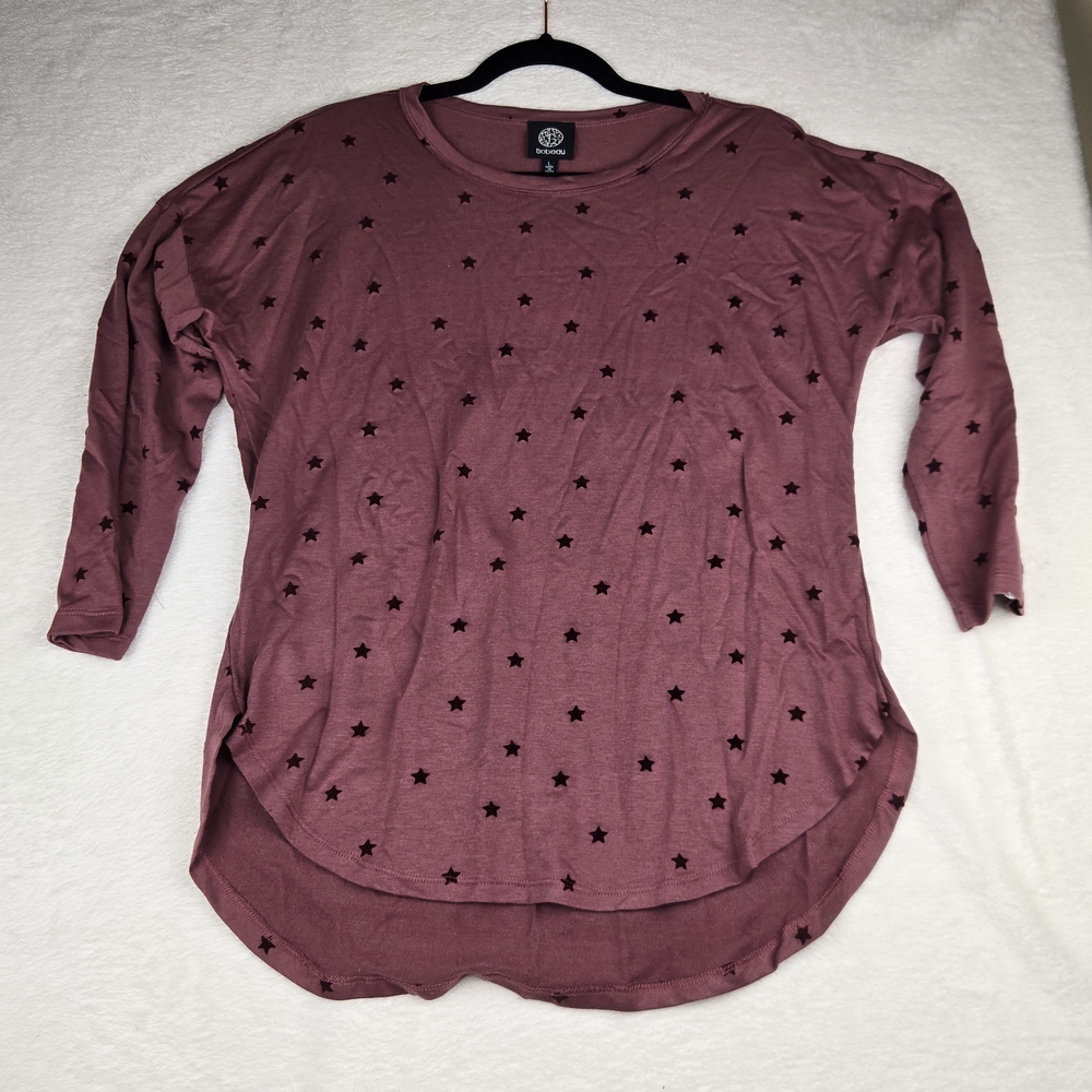 NWT Bobeau Marsala Flocked 3/4 Sleeve Scoop Neck Tunic Tee Size L - Star Shirt
